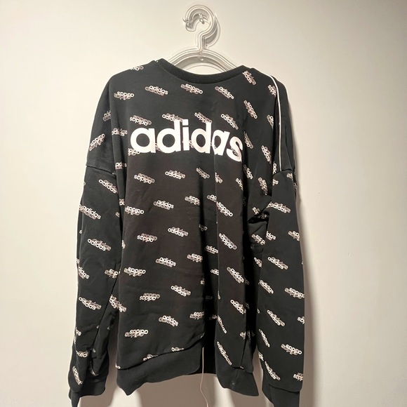 Adidas Crewneck Sweatshirt Black White Sweater Long Sleeve Cozy Logo - Picture 2 of 5